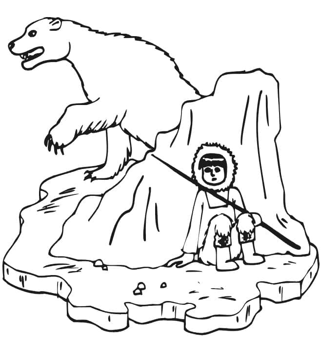 Eskymák a lední medvěd omalovánka