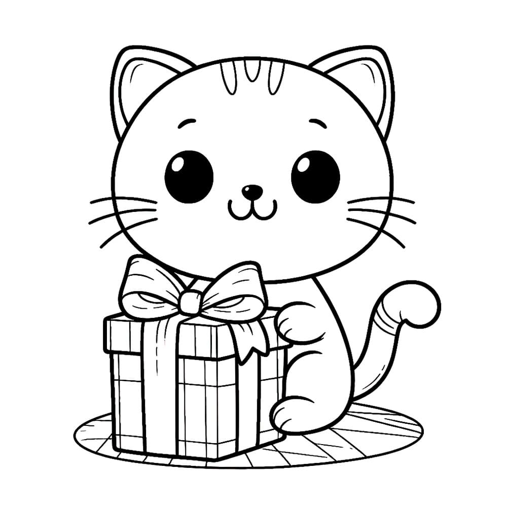 Kočka drží dárek omalovánka
