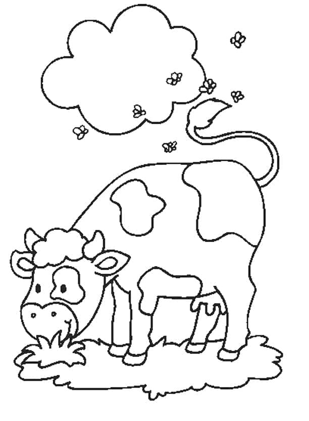 Kráva žere trávu omalovánka