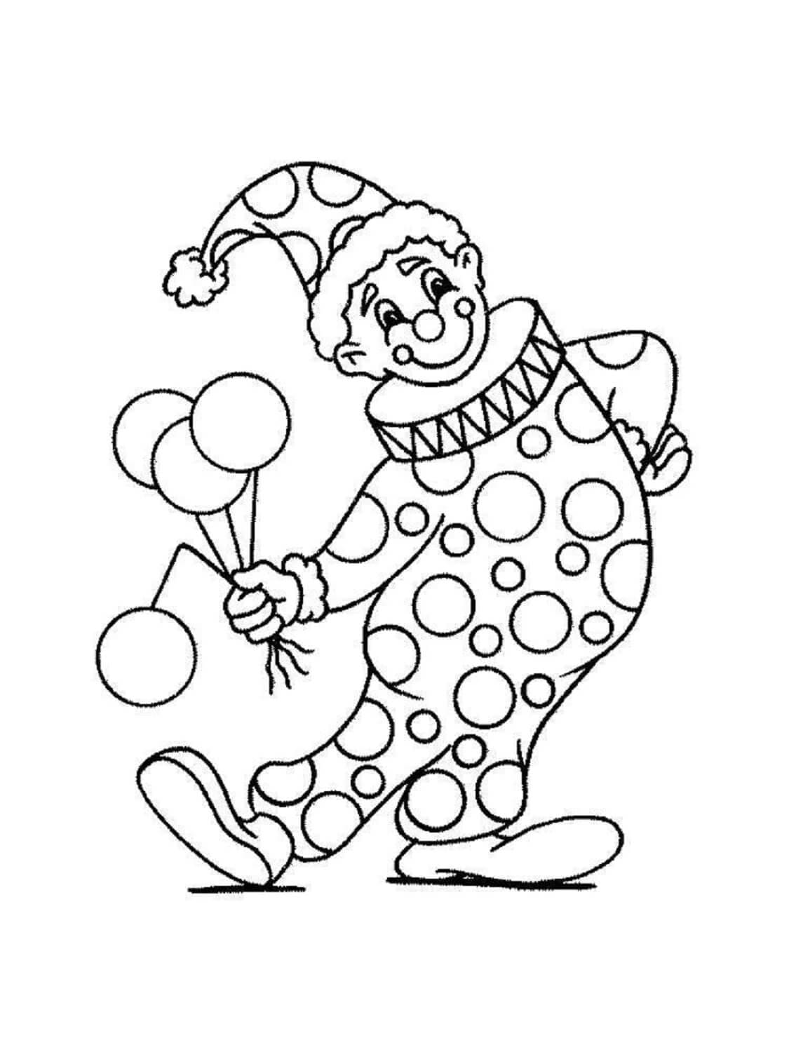 Kreslení klaun drží balónky omalovánka