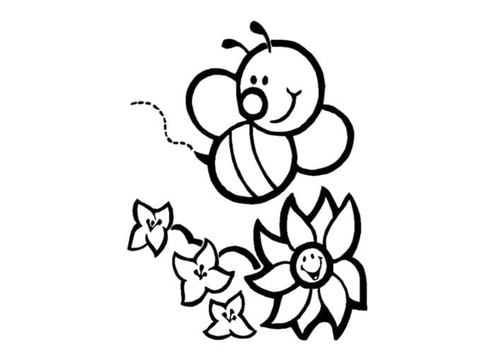 Kreslený Včela a Květina omalovánka