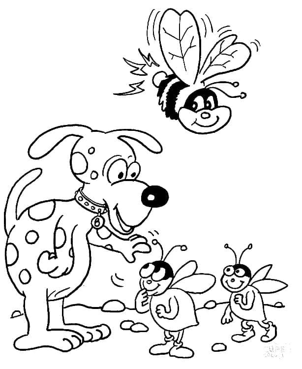Kreslený pes a včely omalovánka