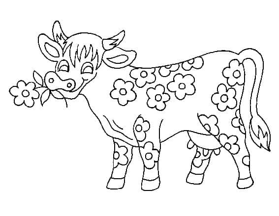 Květinová kráva omalovánka