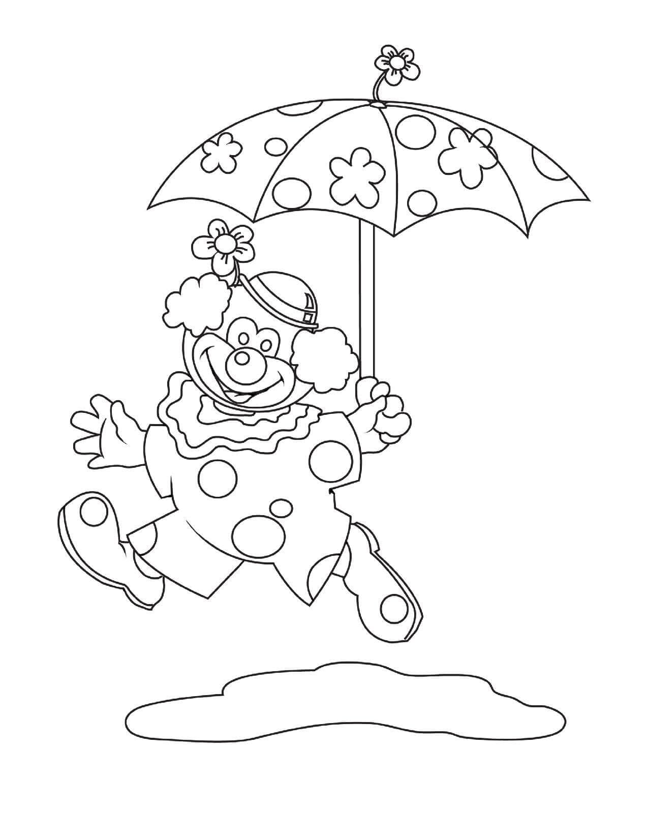 Legrační klaun drží deštník omalovánka