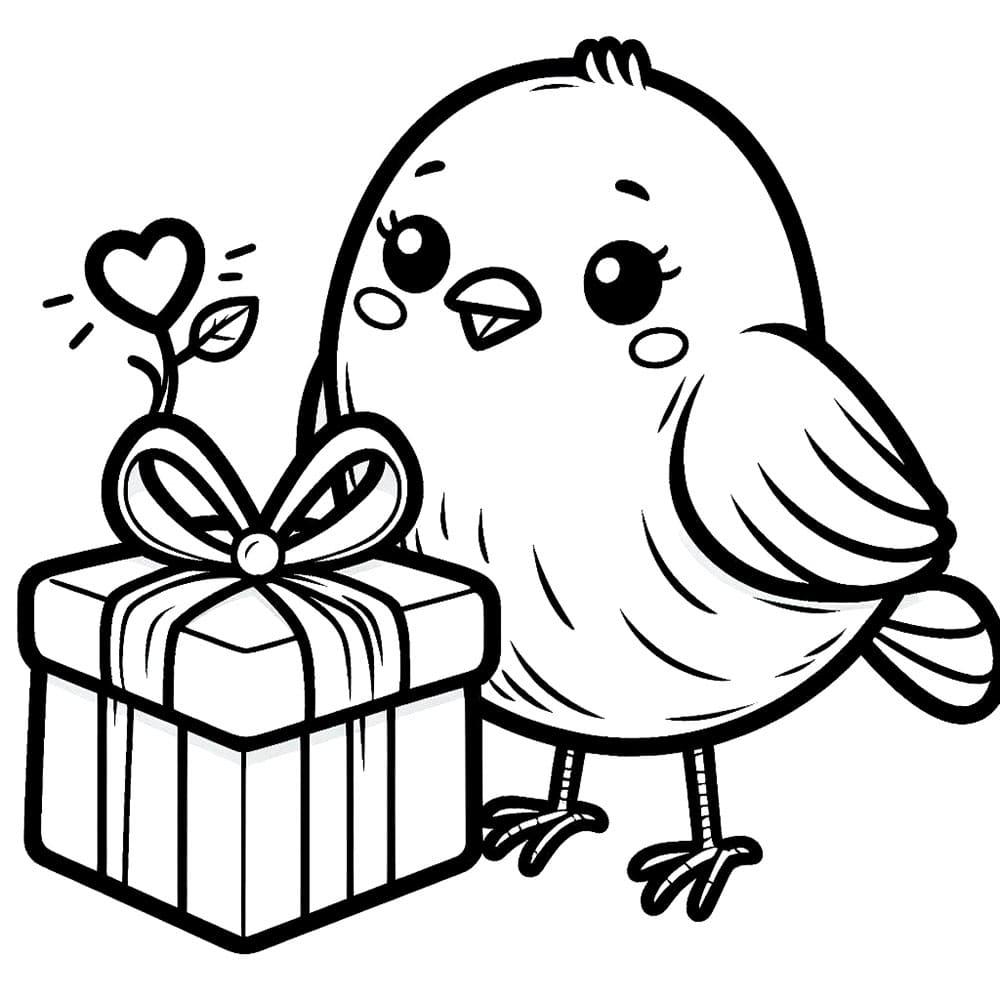 Pták s dárkem omalovánka