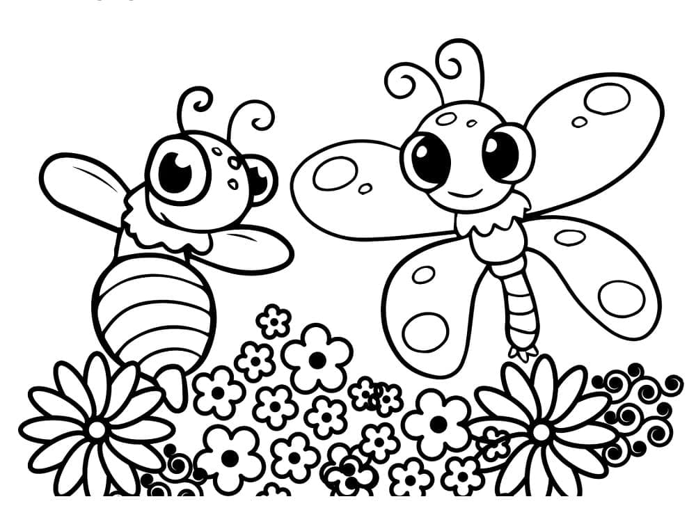 Roztomilá včelka a motýl omalovánka