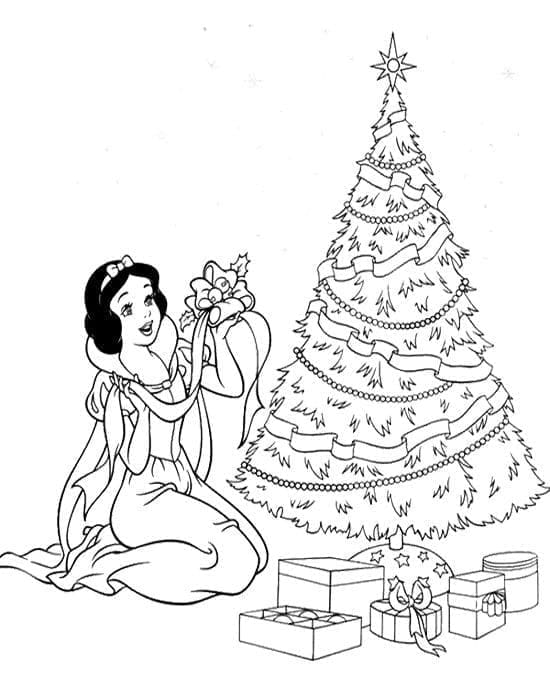 Sněhurka a vánoční stromeček omalovánka