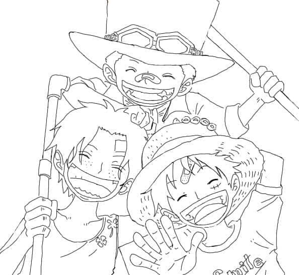 Ace, Sabo a Luffy z One Piece omalovánka