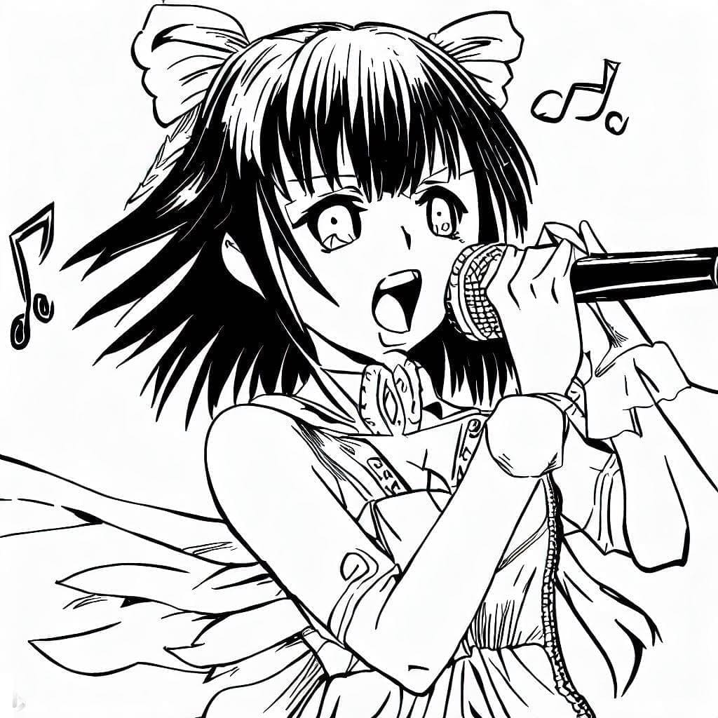 Anime dívka je zpěvačka omalovánka