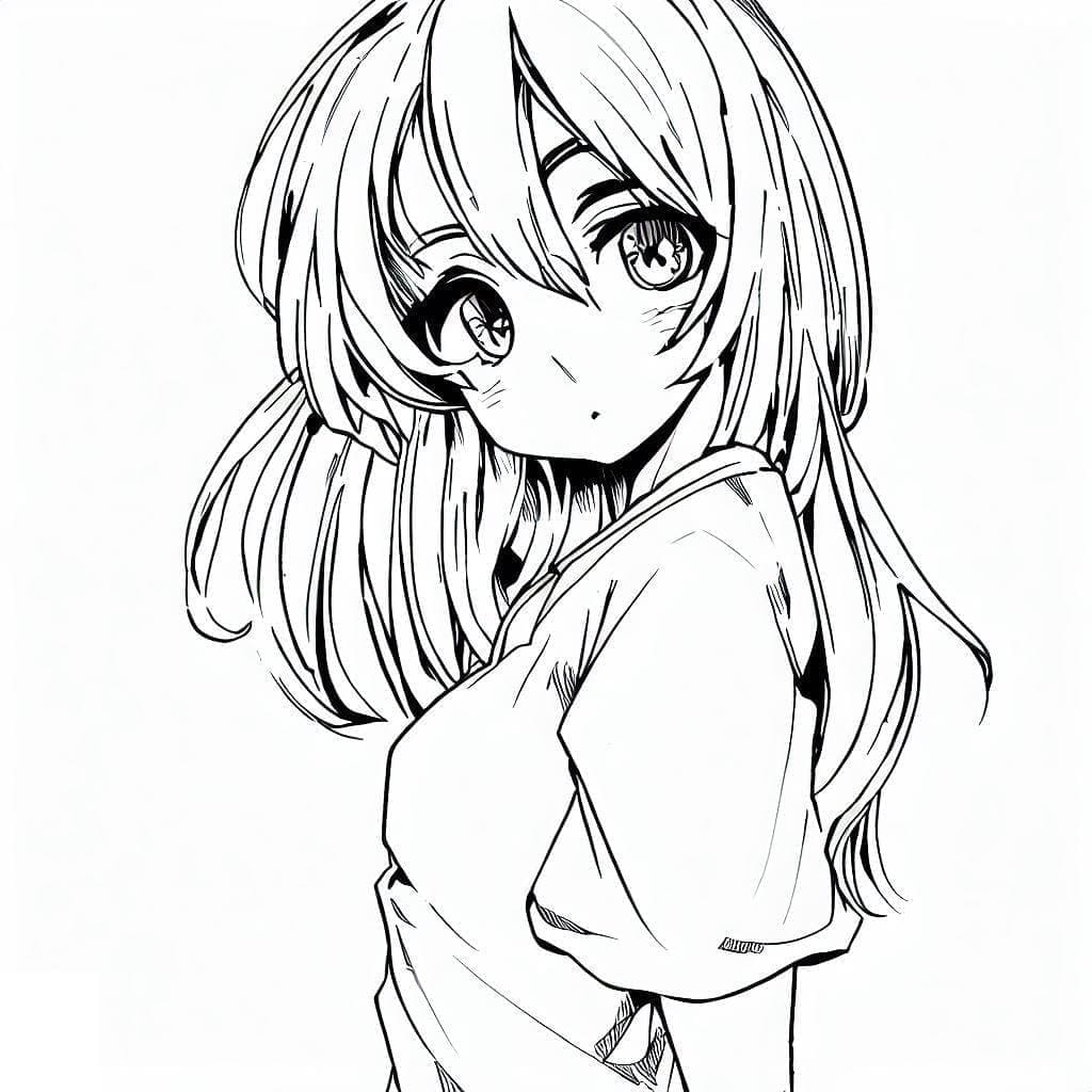 Anime dívka linie umění obrázek omalovánka