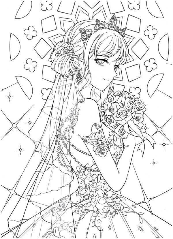 Anime dívka na svatbě omalovánka