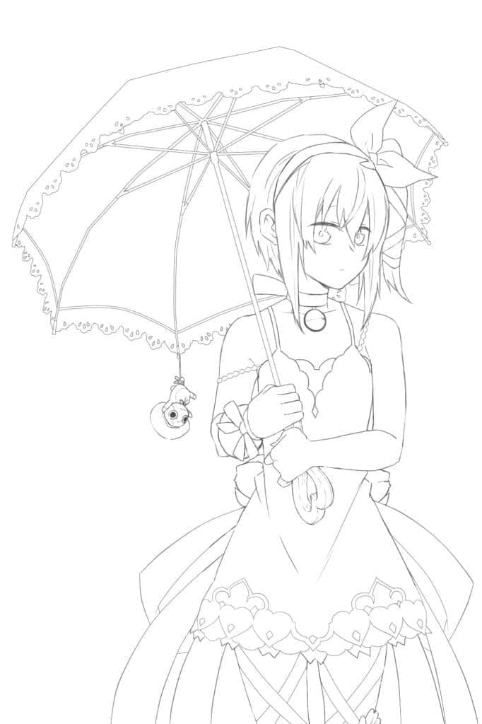 Anime dívka s deštníkem omalovánka