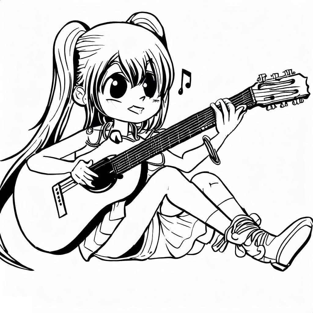 Anime dívka s kytarou omalovánka