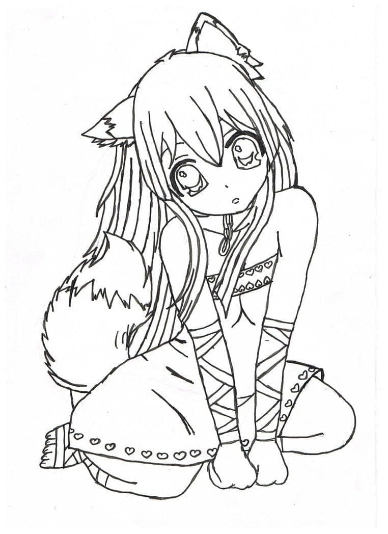 Anime liška dívka omalovánka