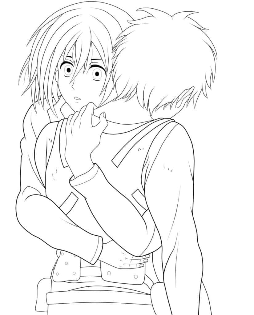 Eren a Mikasa z Útok titánů omalovánka