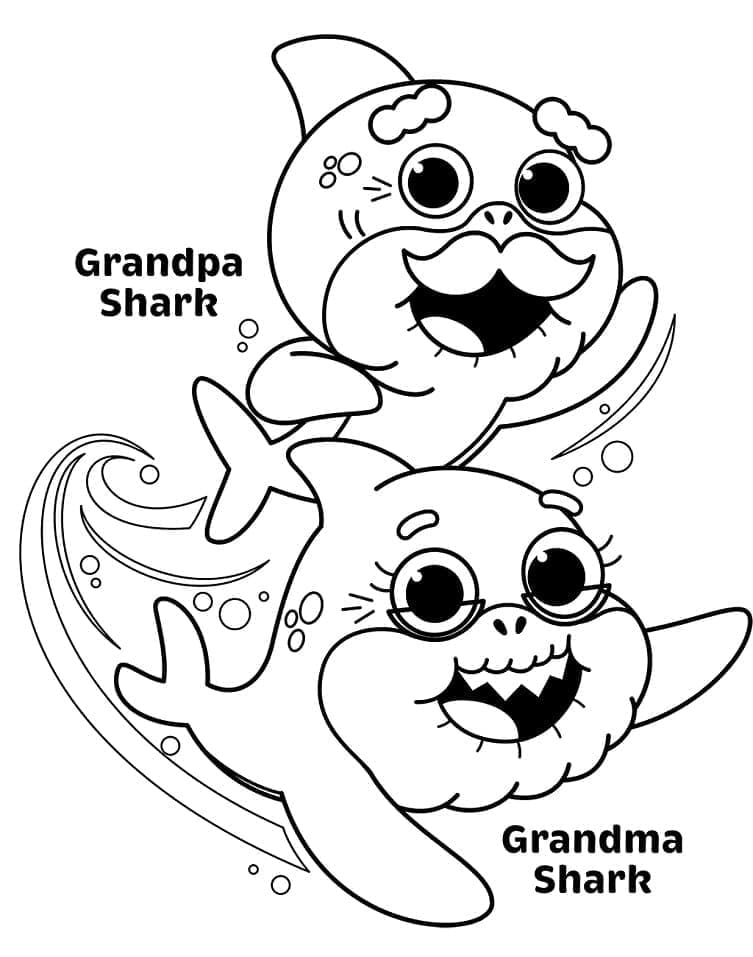 Grandpa Shark a Grandma Shark omalovánka