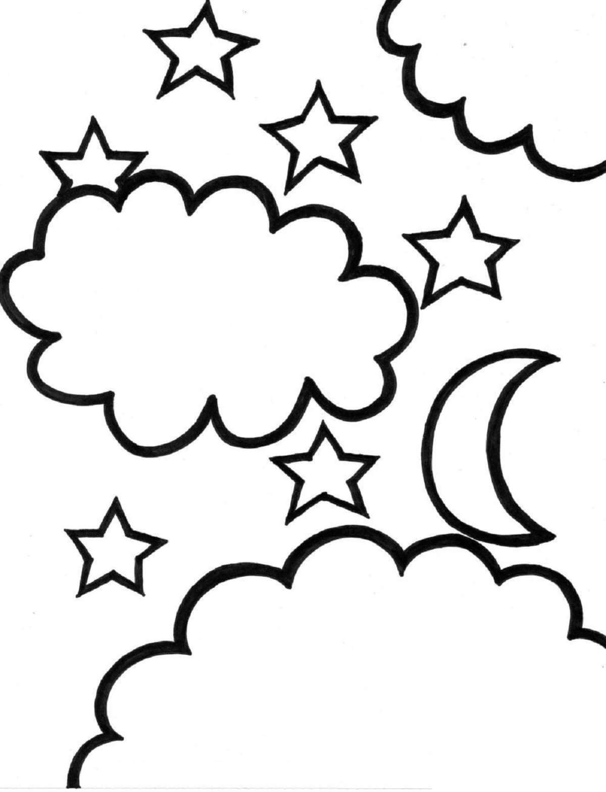 Kreslení mraků s hvězdami a měsícem omalovánka