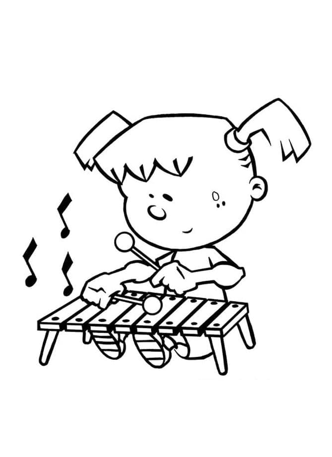 Malá holčička hraje na xylofon omalovánka