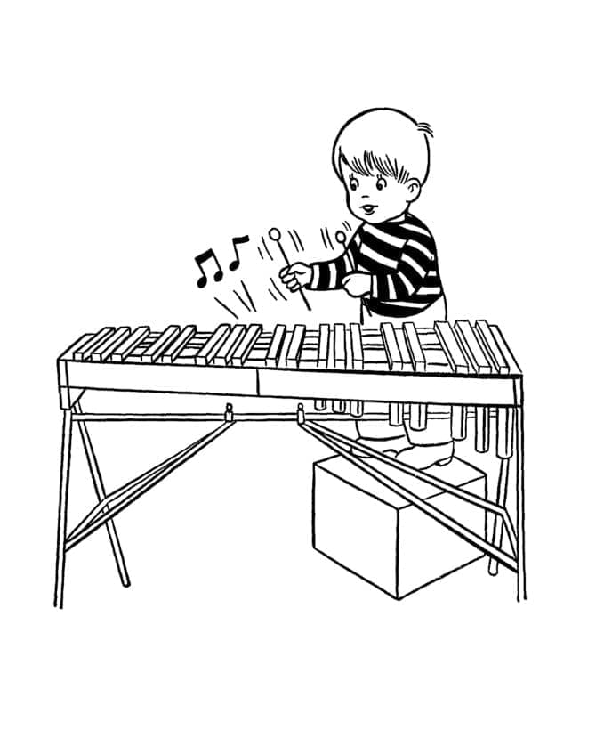 Malý chlapec hraje na xylofon omalovánka