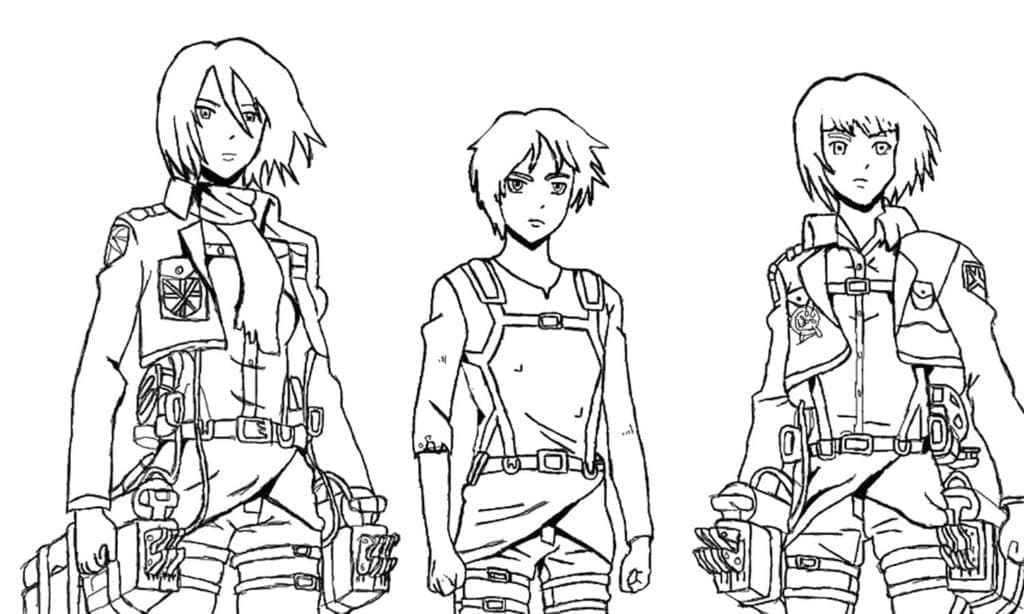 Mikasa, Eren a Armin omalovánka