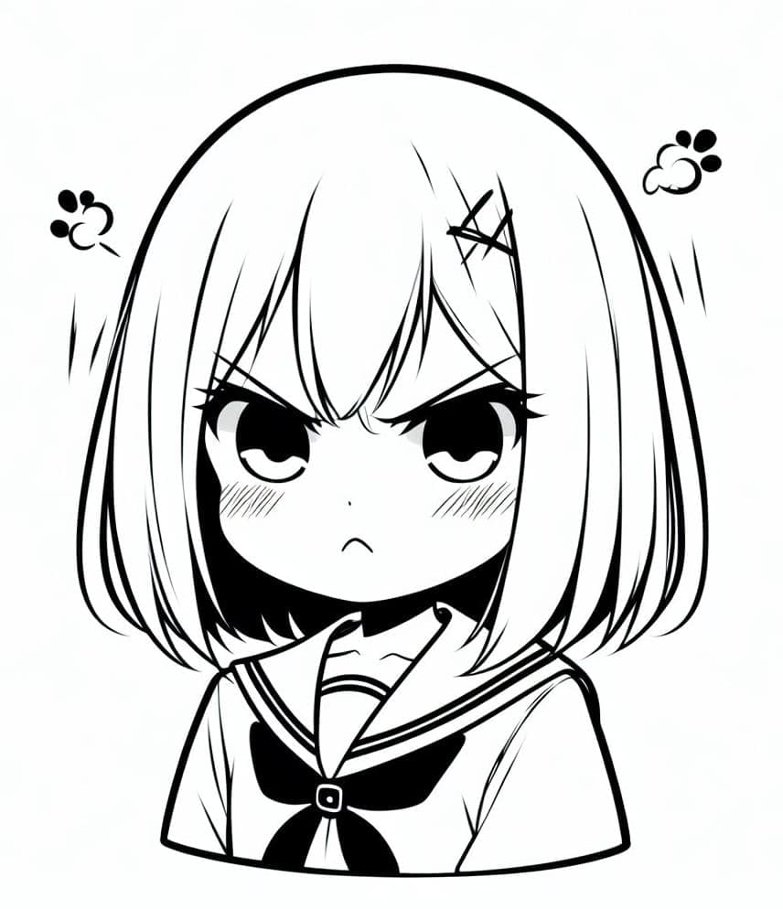Naštvaná chibi anime dívka omalovánka