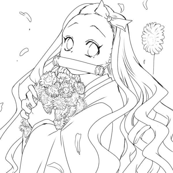 Nezuko Kamado s květinami omalovánka