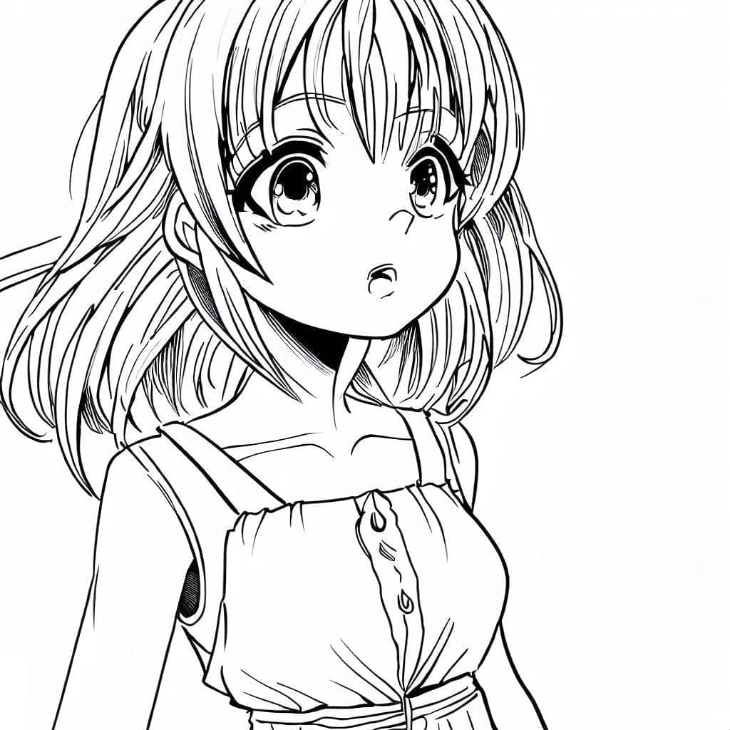 Překvapená anime dívka omalovánka