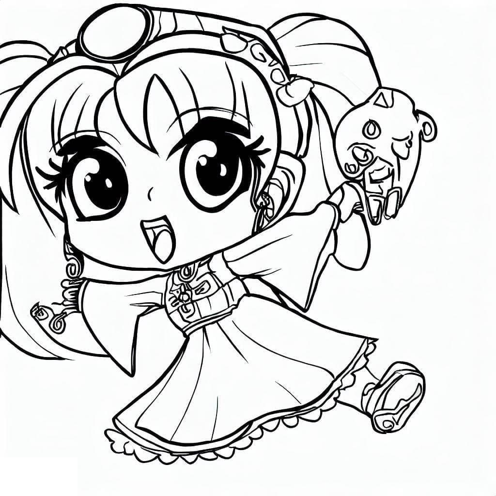 Roztomilá malá anime dívka omalovánka