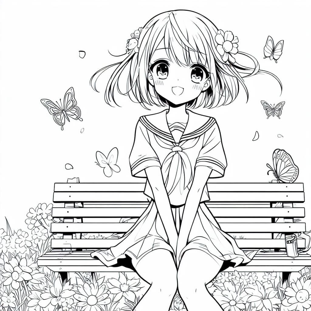 Roztomilý anime obrázek dívky omalovánka