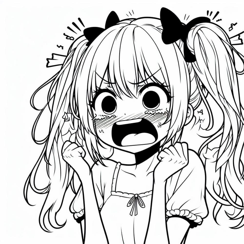 Vyděšená anime dívka omalovánka