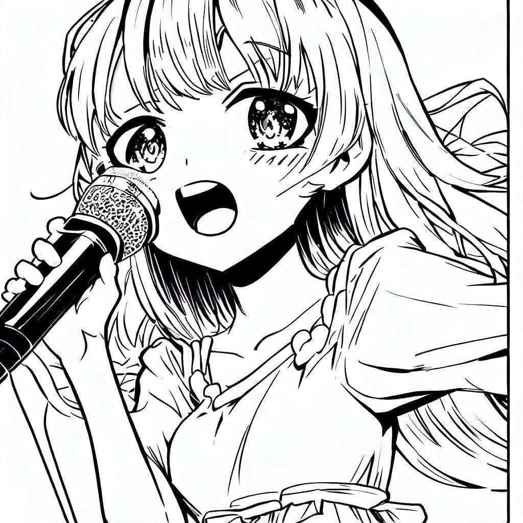 Zpívající anime dívka omalovánka