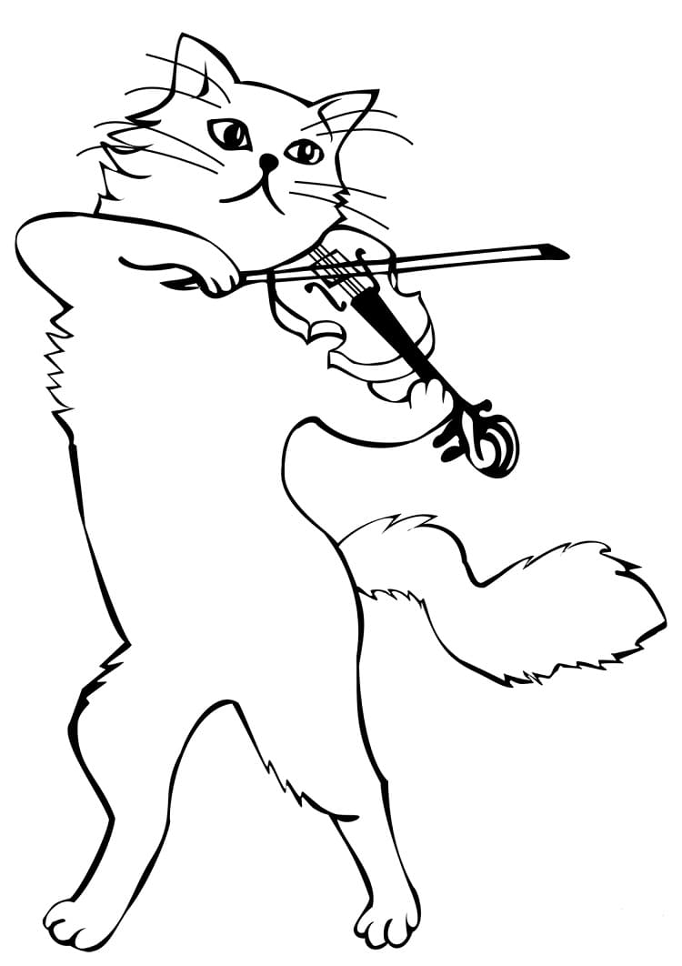 Kočka hraje na housle omalovánka