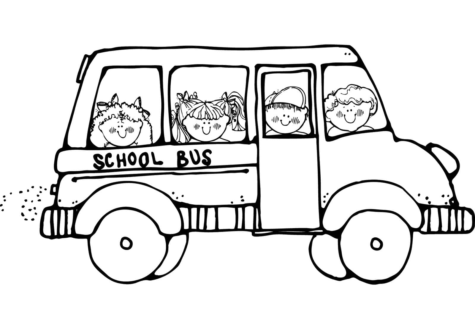 Malé děti ve školním autobuse omalovánka
