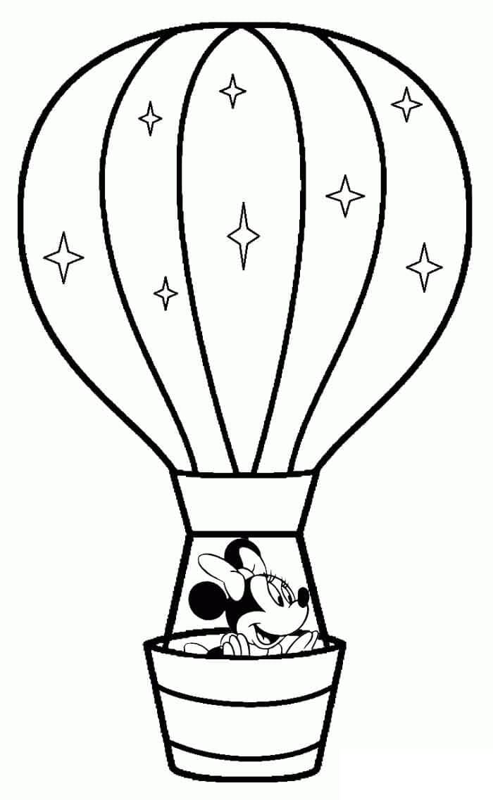 Omalovánka Minnie Mouse v horkovzdušném balónu
