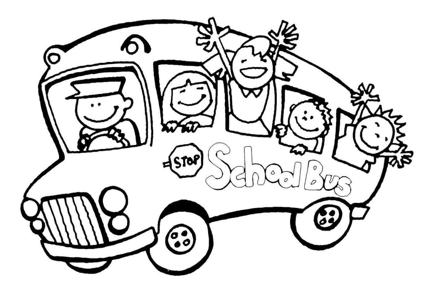 Roztomilé děti školní autobus omalovánka