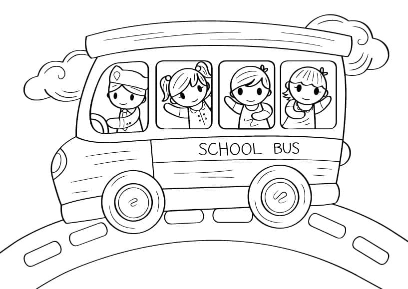 Školní autobus s dětmi omalovánka
