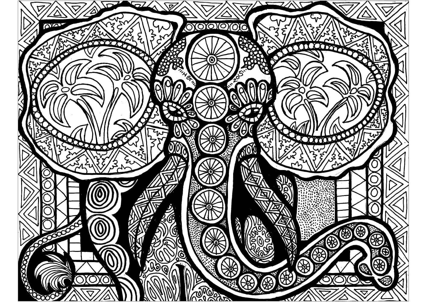 Sloní zentangle pro tisk omalovánka