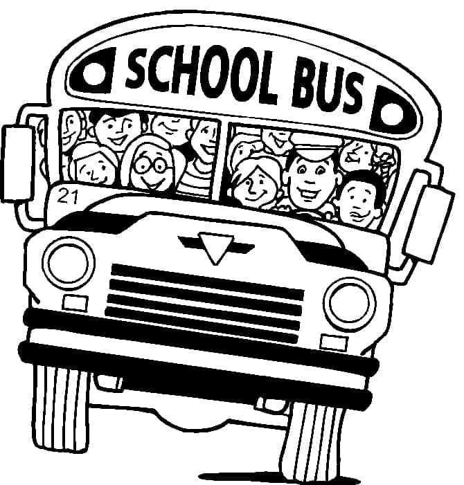 Studenti ve školním autobuse omalovánka