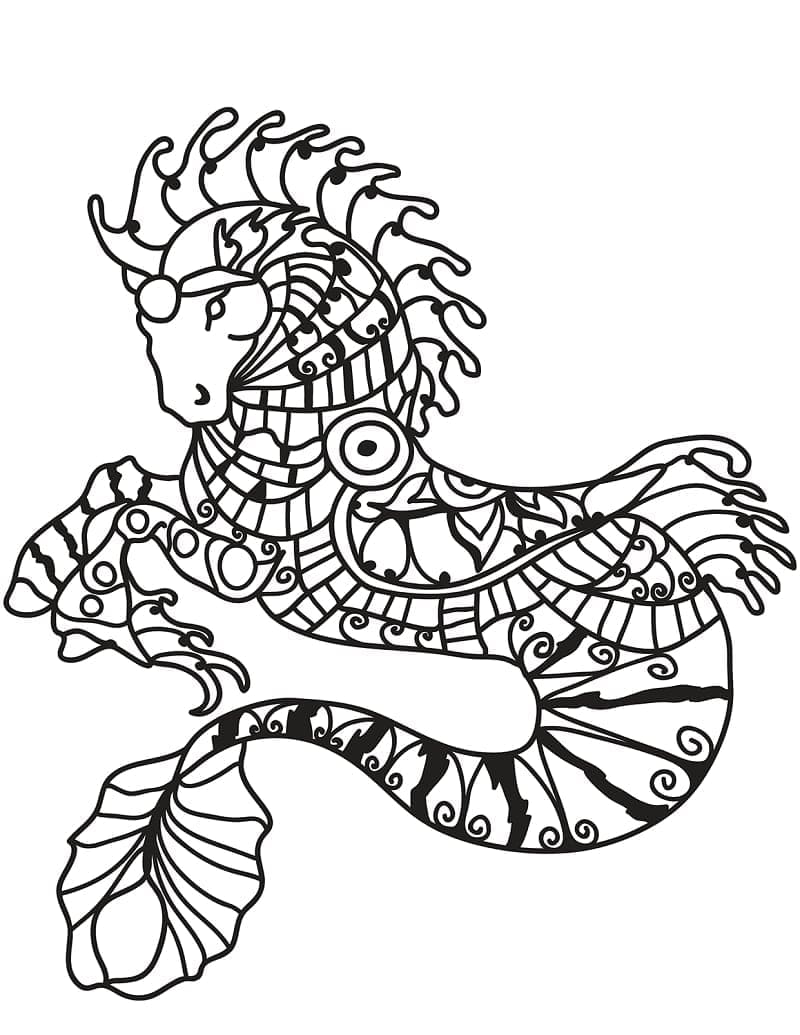 Zentangle mořského koníka omalovánka