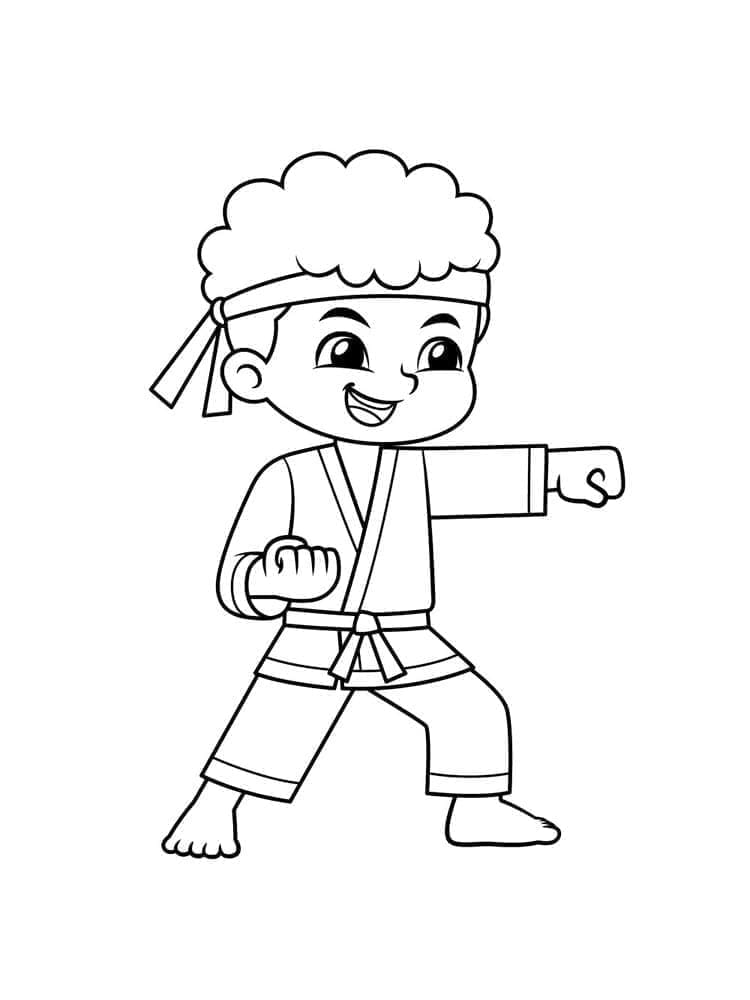 Chlapec dělá karate omalovánka