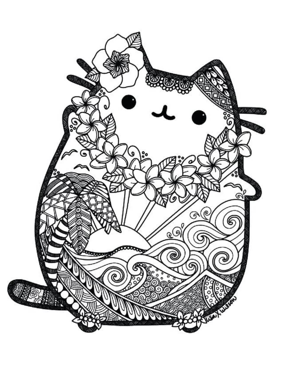 Roztomilá Pusheen mandala omalovánka