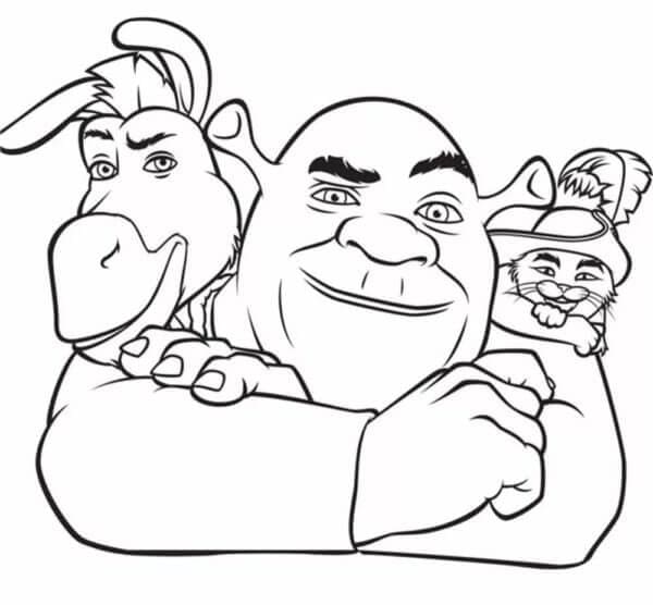 Usmívající se Shrek S Oslem A Kočkou omalovánka