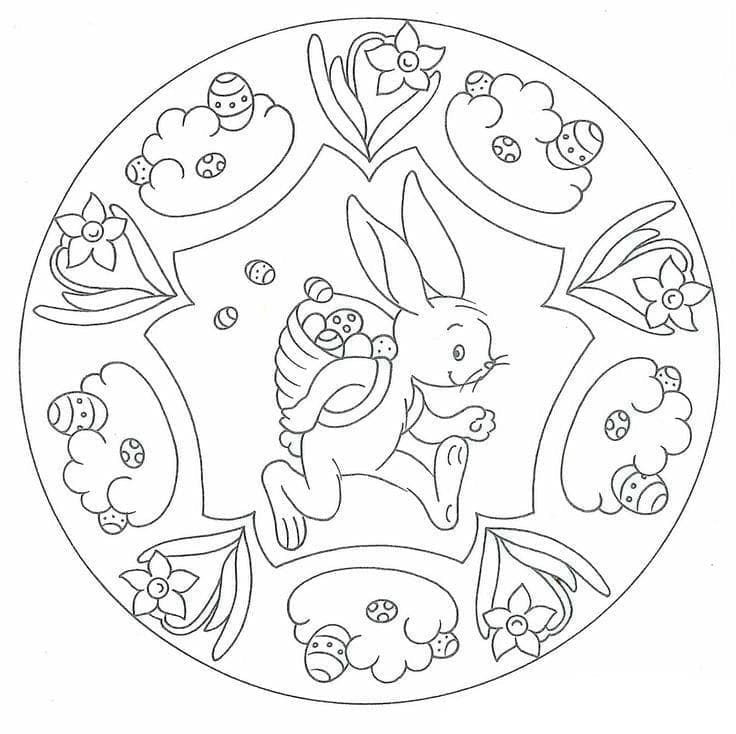 Velikonoční mandala s králíkem omalovánka