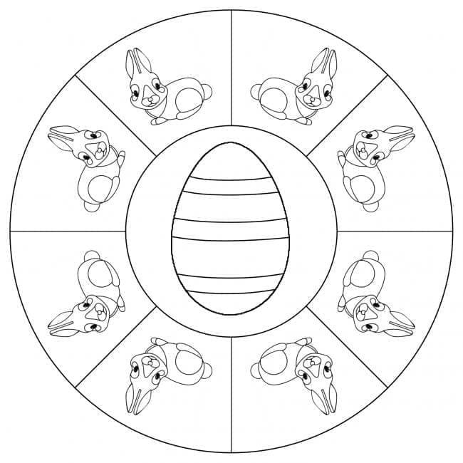 Velikonoční mandala se zajíčky omalovánka