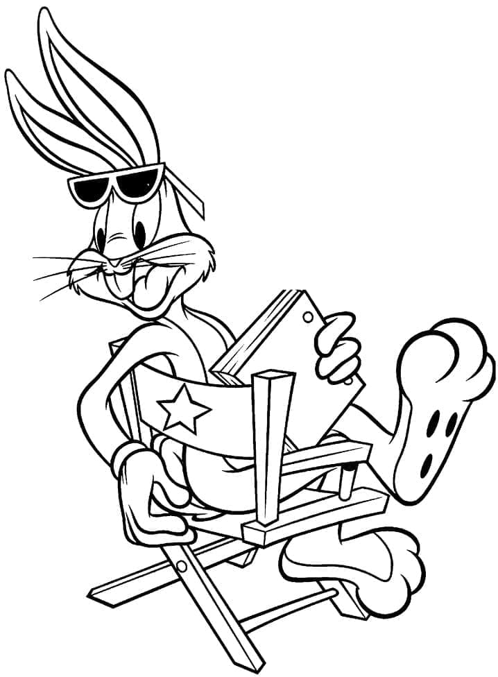 Omalovánka Bugs Bunny sedí na židli s knihou