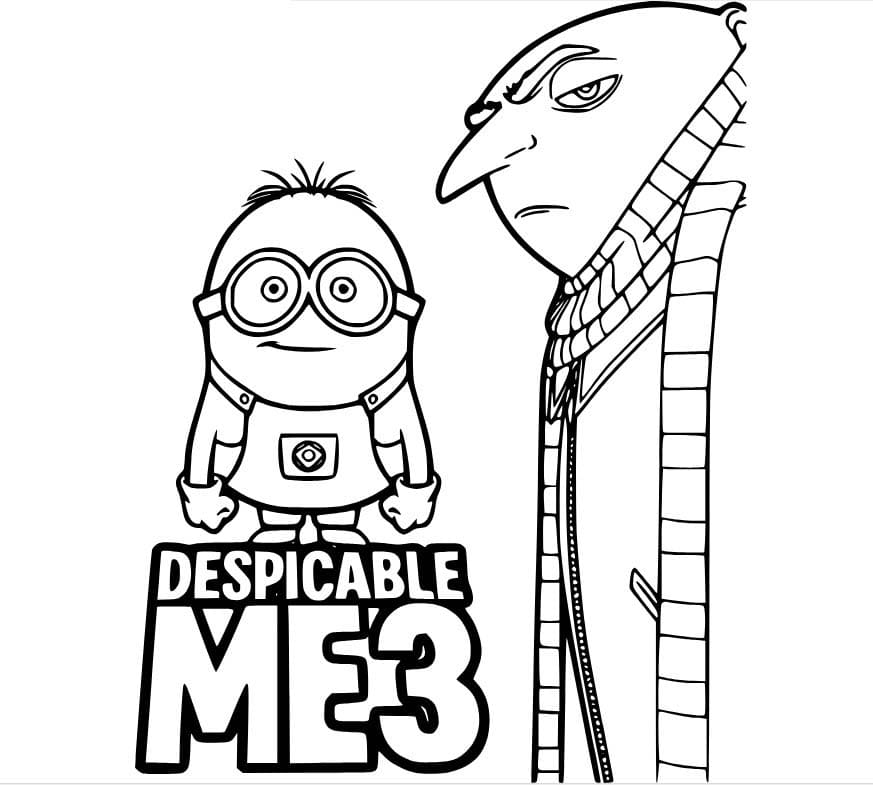 Nakreslete Despicable Me 3 Gru a Dave omalovánka