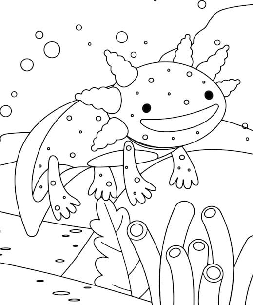 Kreslení Axolotl k tisku zdarma omalovánka