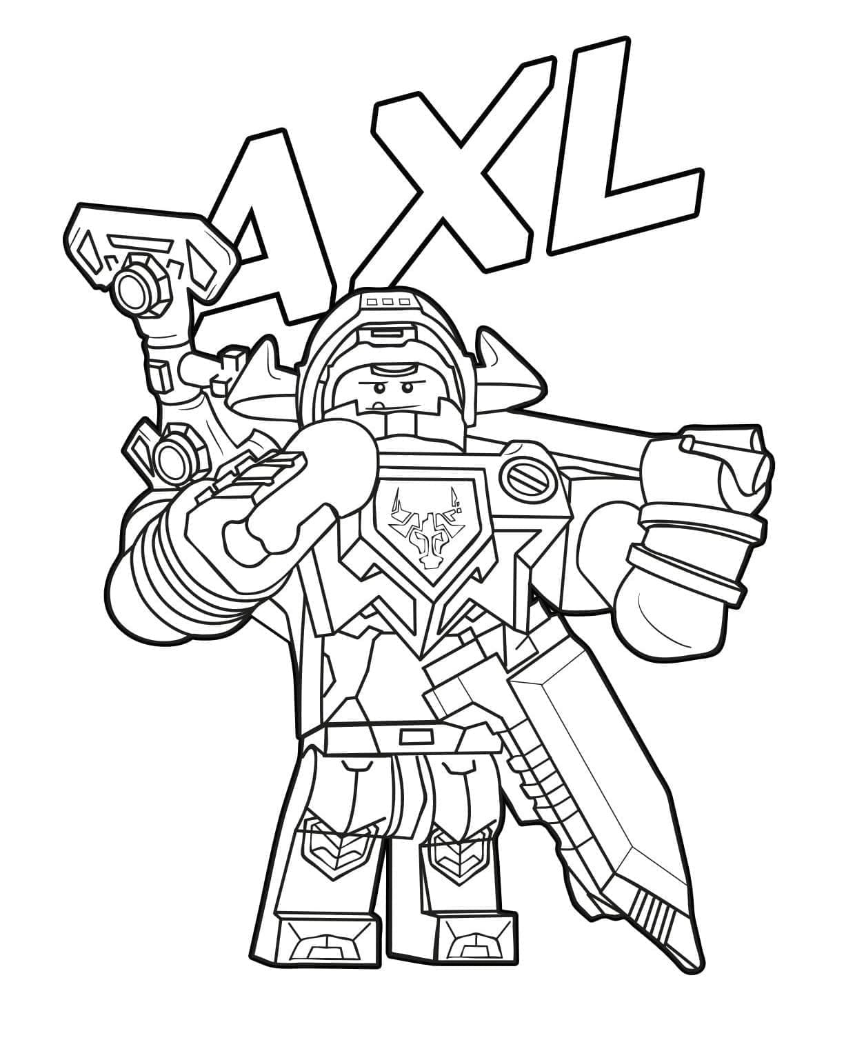 Kreslit Axl z Lego Nexo Knights omalovánka