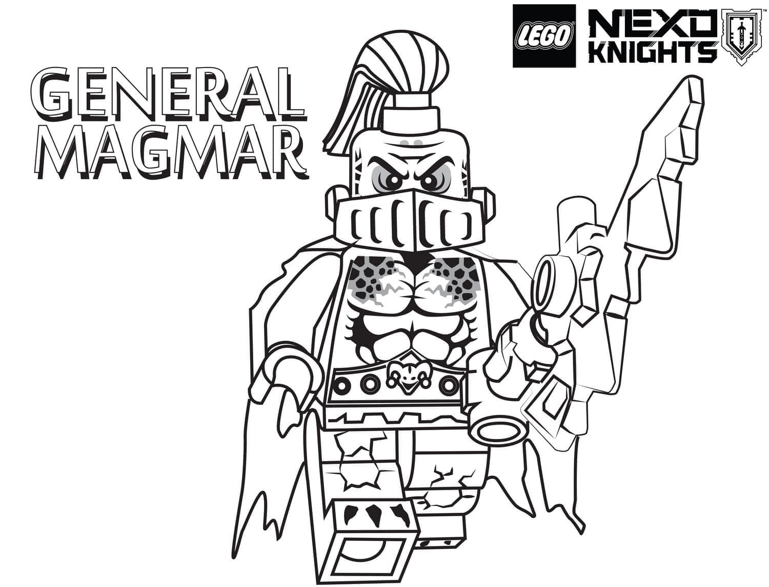 Kreslit General Magmar z Lego Nexo Knights omalovánka