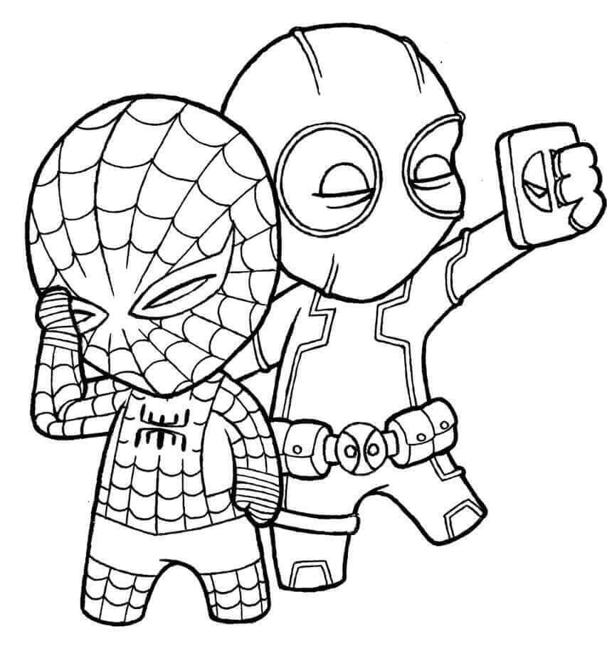 Nakreslete Chibi Spidermana a Deadpool omalovánka